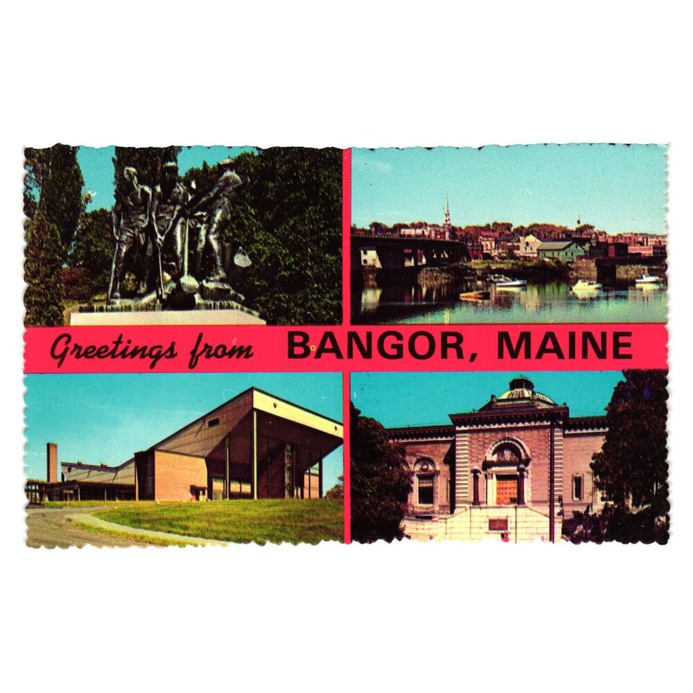 Greetings Bangor Maine Vintage Postcard Colorful Scenic Views Of Local Landmarks